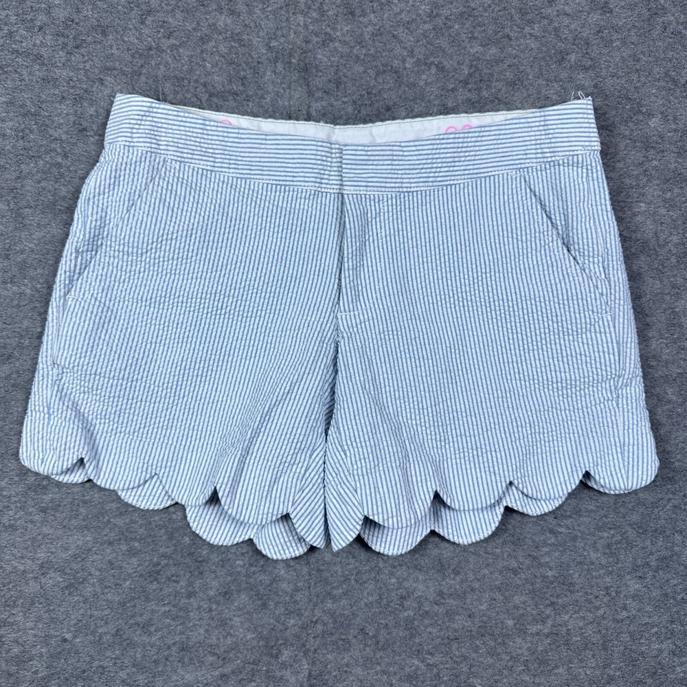 Lilly Pulitzer Shorts Womens Size 00 Blue Buttercup Scalloped Seersucker Striped